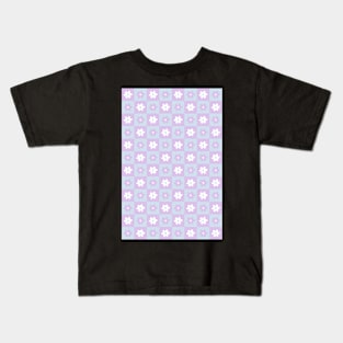 Danish Pastel Aesthetic Checkerboard Flower Design Phone Case in Baby Blue and Lilac Kids T-Shirt